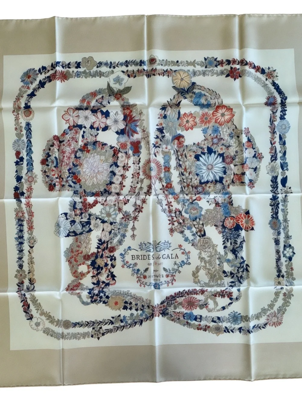Hermes Brides de Gala Floral Silk Scarf - Blue, Red, Cream